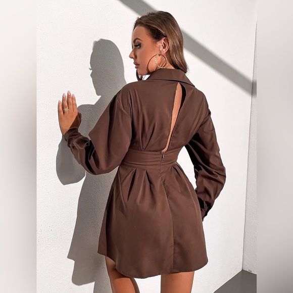 Goodnight Macaroon Chocolate Brown Lace Up Shirt Dress - Picture 2 of 8